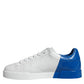 White Blue Leather Logo Low Top Sneakers Shoes