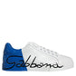 White Blue Leather Logo Low Top Sneakers Shoes