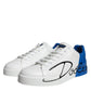White Blue Leather Logo Low Top Sneakers Shoes