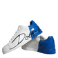 White Blue Leather Logo Low Top Sneakers Shoes