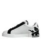 White Black Leather Crown Milano Sneakers Shoes