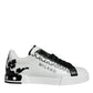 White Black Leather Crown Milano Sneakers Shoes