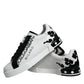 White Black Leather Crown Milano Sneakers Shoes