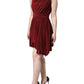 Red One Shoulder Pleated A-line Mini Dress