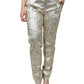 Gold Cotton Floral Jacquard Tapered Pants