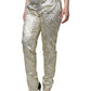 Gold Cotton Floral Jacquard Tapered Pants