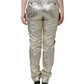 Gold Cotton Floral Jacquard Tapered Pants