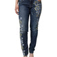 Blue Floral Cotton Stretch Skinny Denim Jeans