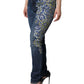 Blue Floral Cotton Stretch Skinny Denim Jeans