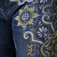 Blue Floral Cotton Stretch Skinny Denim Jeans