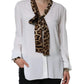 White Ascot Collar Long Sleeve Top Blouse