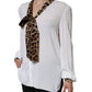 White Ascot Collar Long Sleeve Top Blouse