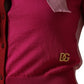 Pink Short Sleeves Pullover Ascot Collar Top