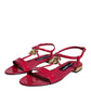 Red Leather Logo Ankle Strap Flats Sandals Shoes