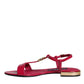 Red Leather Logo Ankle Strap Flats Sandals Shoes