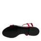 Red Leather Logo Ankle Strap Flats Sandals Shoes