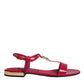 Red Leather Logo Ankle Strap Flats Sandals Shoes