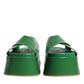 Green Leather Wedge Slides Sandals Shoes