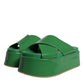 Green Leather Wedge Slides Sandals Shoes