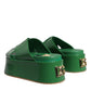 Green Leather Wedge Slides Sandals Shoes