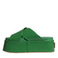 Green Leather Wedge Slides Sandals Shoes