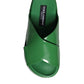 Green Leather Wedge Slides Sandals Shoes
