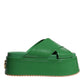 Green Leather Wedge Slides Sandals Shoes