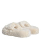 Beige Faux Fur Slides Flats Sandals Shoes