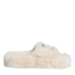 Beige Faux Fur Slides Flats Sandals Shoes