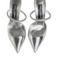 Silver Leather Slip On Heels Sandals Shoes