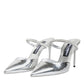 Silver Leather Slip On Heels Sandals Shoes