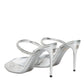 Silver Leather Slip On Heels Sandals Shoes