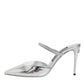 Silver Leather Slip On Heels Sandals Shoes
