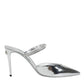 Silver Leather Slip On Heels Sandals Shoes