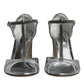Silver Leather T-strap Heels Sandals Shoes