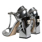 Silver Leather T-strap Heels Sandals Shoes