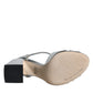 Silver Leather T-strap Heels Sandals Shoes