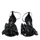 Black Leather Ankle Strap Heel Sandals Shoes