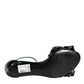 Black Leather Ankle Strap Heel Sandals Shoes