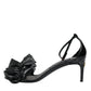 Black Leather Ankle Strap Heel Sandals Shoes