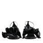 Black Leather Ankle Strap Heel Sandals Shoes