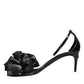 Black Leather Ankle Strap Heel Sandals Shoes