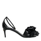 Black Leather Ankle Strap Heel Sandals Shoes