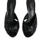 Black Leather Heels Slides Sandals Shoes