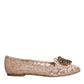 Beige Lace Crystal Ballet Flats Loafers Shoes