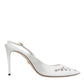 White Leather Stiletto Heels Slingback Shoes