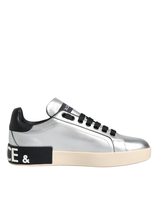 Silver Calf Leather Portofino Sneakers Shoes