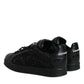 Black Lace Leather Low Top Sneakers Shoes