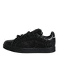 Black Lace Leather Low Top Sneakers Shoes