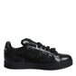 Black Lace Leather Low Top Sneakers Shoes